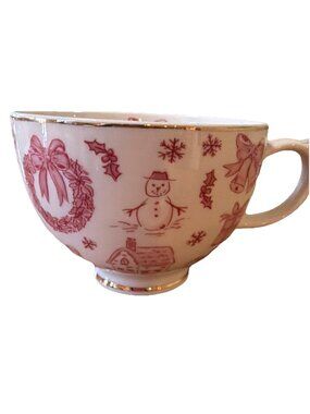 Grace Teaware Christmas Pink Bow 14oz Fine Porcelain Latte Mug Hot Chocolate